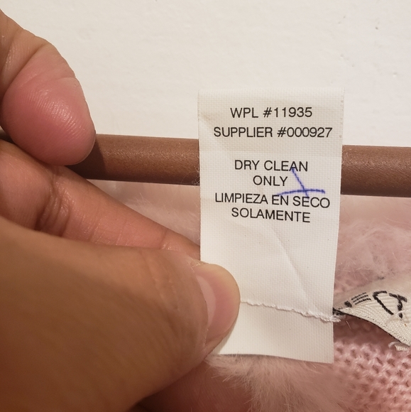 SWEATER PROJECT soft pastel pink PONCHO with REAL knitted rabbit fur stripes - Picture 3 of 5